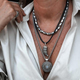 Layered leather and metal necklaces with semi precious choker and tooth pendant, unisex stacked edgy necklaces