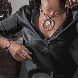 Chunky women's chain necklace with bar closure and coin pendant
