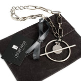 Chunky women's chain necklace with bar closure and coin pendant
