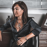 Chunky women's chain necklace with bar closure and coin pendant