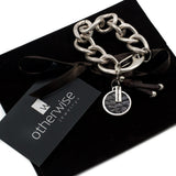 Chunky stainless steel chain and pendant with leather