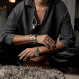 Unique wide arm cuff made in the uno de 50 style, Unisex bold and edgy armer