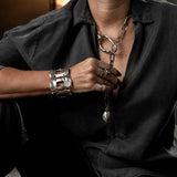 Unique wide arm cuff made in the uno de 50 style, Unisex bold and edgy armer