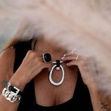 Double wrap leather and chain bracelet, chunky link chain cuff with buckle