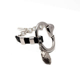 Standout black leather and horsebit metal made in the Uno de 50 style, equestrian cuff bracelet