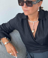 Bold luxury necklace and bracelet pearl set, unode50 style leather and metal cuff and choker