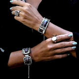 Strong metal and soft leather cuff bracelets, unique bracelets in uno de 50 style