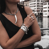 Metal cuff with leather in white/black/brown, modern stacked bracelet, bangle to complement other bracelets