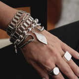 Layered statement chain bracelets and bangle, stacked chunky stainless steel cuffs
