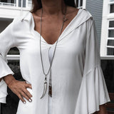Edgy chic snake chain with shell pearl tooth pendant, Classy stainless steel wrap necklace with mother of pearl tooth