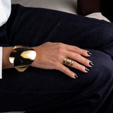 Chunky honey gold spring Bangle, Exaggerated geometric cuff bracelet