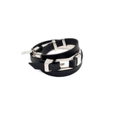 Triple black leather and metal wrap bracelet with buckle and magnetic closure for your everyday look. unisex edgy cuff