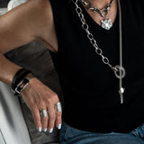 Triple black leather and metal wrap bracelet with buckle and magnetic closure for your everyday look. unisex edgy cuff