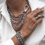 Bold Stainless Steel Layered Necklace with a Large Swivel Lobster Clasp - Chunky Non-Tarnish Silver Choker
