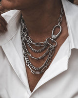 Bold Stainless Steel Layered Necklace with a Large Swivel Lobster Clasp - Chunky Non-Tarnish Silver Choker