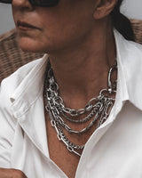 Bold Stainless Steel Layered Necklace with a Large Swivel Lobster Clasp - Chunky Non-Tarnish Silver Choker