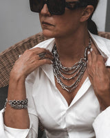 Bold Stainless Steel Layered Necklace with a Large Swivel Lobster Clasp - Chunky Non-Tarnish Silver Choker