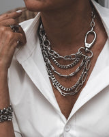 Bold Stainless Steel Layered Necklace with a Large Swivel Lobster Clasp - Chunky Non-Tarnish Silver Choker