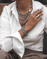 Bold Stainless Steel Layered Necklace with a Large Swivel Lobster Clasp - Chunky Non-Tarnish Silver Choker