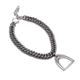 Stirrup necklace , Chunky metal equestrian choker, Heavy stainless steel and large horse bit pendant jewelry