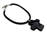 Large Black Asymmetric Cross Necklace, Thick Leather Cord Choker, Gothic Punk Cross Pendant, Statement Cross Dangles, Grunge Jewelry