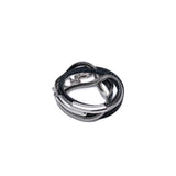 Layered Leather and snake chain wraparound bracelet in black with silver bangle, Bold bracelet set