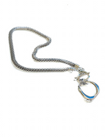Dog leash with checkered pattern and metal clasp on a white background
