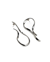 Pair of silver earrings on a white background