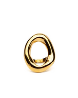 Chunky gold-plated stainless steel donut ring with an irregular shape, featuring a shiny and modern design.