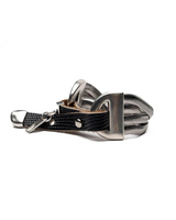 Bold leather cuff bracelet featuring woven black leather and shining snake chains, designed for a layered, edgy look.