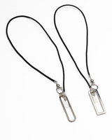 Two black lanyards with clear plastic holders on a white background