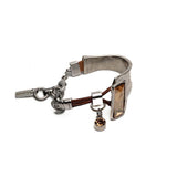 Chunky rectangle bracelet with tea-colored swarovski crystals & brown leather