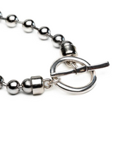 Sterling silver plated ball chain set featuring chunky beads and an organic ring and bar clasp for easy fastening.