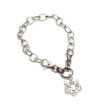 Antique plated steel choker featuring a tiger head pendant with lobster clasp and chain links. Stylish and edgy design.