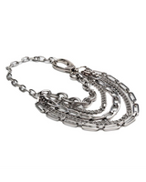 Bold stainless steel layered choker featuring a large swivel lobster clasp, showcasing multiple strands in a silver tone.