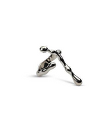 Irregular funky bar ring with a unique, fluid design in silver-plated metal, adjustable for a custom fit.