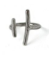 Adjustable silver-plated copper ring featuring two irregular bars, showcasing a unique and edgy design.