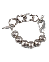 Silver bracelet with pearls on a white background