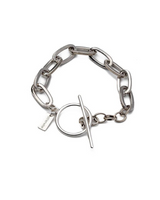 Bold chunky silver chain anklet featuring a T-clasp, with a slightly oxidized finish for an antique look.