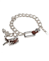 Chunky silver-plated necklace and bracelet set featuring a brown leather belt buckle design.