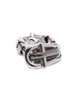 Silver belt buckle on a white background