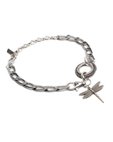 Chunky dragonfly pendant necklace with a detailed sterling silver-plated dragonfly on a stainless steel link chain.