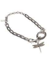 Chunky silver link chain necklace featuring a detailed dragonfly pendant, combining bold and feminine styles.