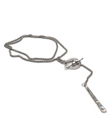 Silver chain necklace with a clasp on a white background