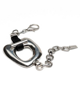 Chunky silver organic statement necklace and bracelet set featuring oversized metal links and a leather accent for added texture.