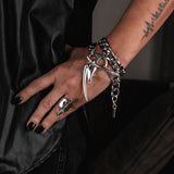 Statement stainless steel chain wrap bracelet with oversized tooth pendants