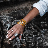 Striking wrap bracelet in yellow leather combo! cuff and bangle stacked set