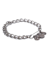 Silver chain bracelet with charms on a white background