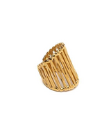 Gold ring with a unique design on a white background