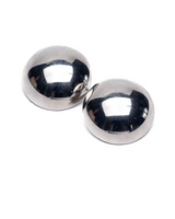 Oversized, polished metallic dome stud earrings, 4 cm round, featuring a sleek and lightweight design.